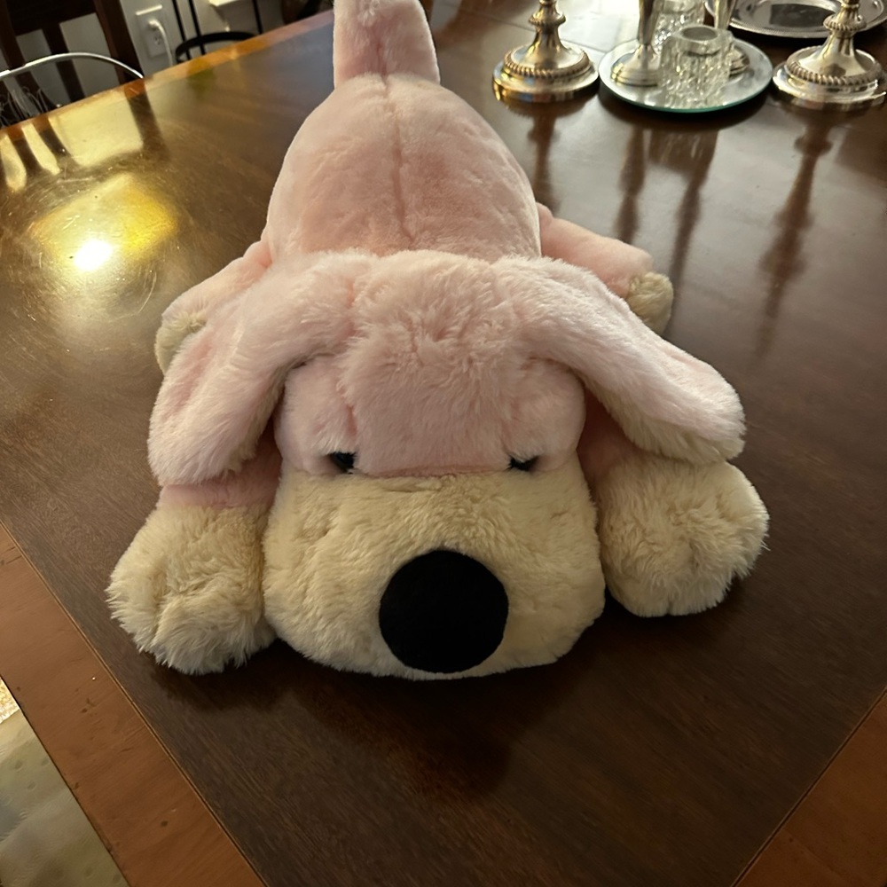 Pink and Cream Plush Dog Toy FAO Schwarz like new / great condition
